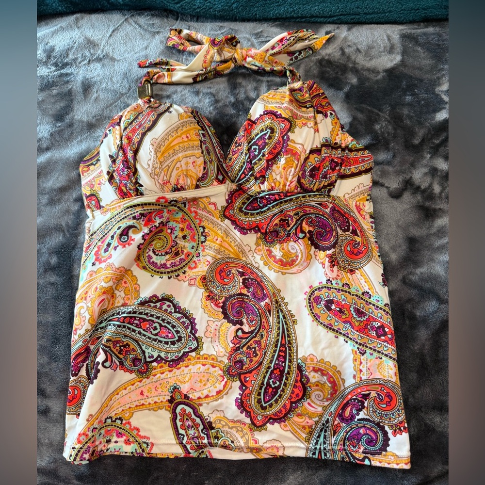 Victoria’s Secret Swim Paisley Halter Tankini Top in Cream, Pink & Yellow boho